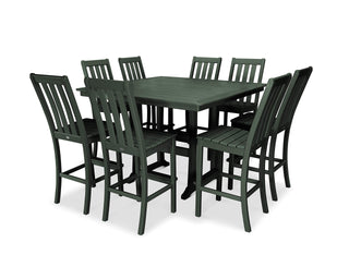 Vineyard 9-Piece Nautical Trestle Bar Set (Green) by Polywood – Onesize, Plastic, Green