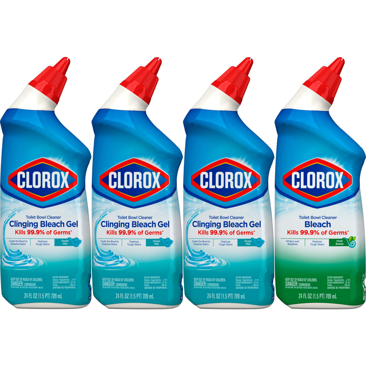 Toilet Bowl Cleaner with Bleach Variety Pack - 24 Ounces - Pack of 4 (Package May Vary) by Clorox – 96 Fl Oz (Pack of 1), Blue, Model 31871