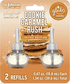 Glade PlugIns Refills Air Freshener Starter Kit, Scented and Essential Oils for Home and Bathroom, Cookie Caramel Rush, 0.67 Fl Oz, 1 Warmer + 1 Refill