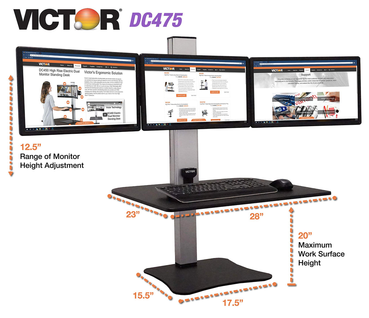 Victor Triple Monitor / Black W/Aluminum / Modern Monitor Stands