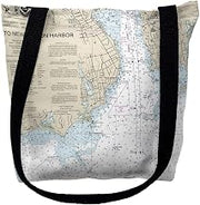 Betsy Drake TY13212NLM 16 x 16 in. New London Harbor Connecticut Nautical Map Tote Bag - Medium Black (Black)