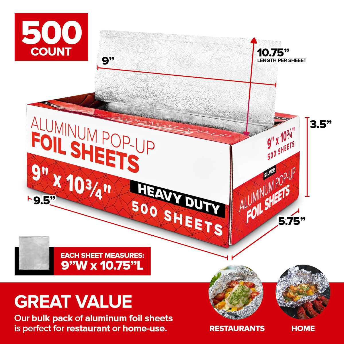Stock Your Home 9 Inch / Silver / 500 Aluminum Foil