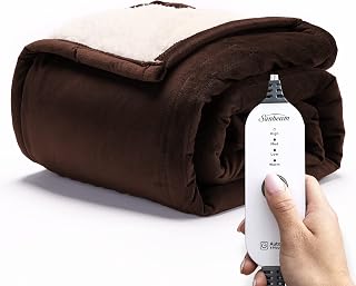 Sunbeam Heated Throw Electric Blanket with 4 Heating Levels and 4 Hour Shut Off, Comfy Cozy, Machine Washable, 50x60 inch, Royal Mink/Sherpa Throw, Sable
