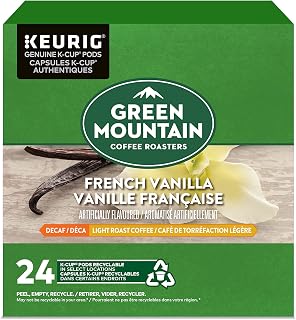 Green Mountain Coffee Roasters French Vanilla Decaf, Single-Serve Keurig K-Cup Pods, Flavored Light Roast Coffee, 24 Count