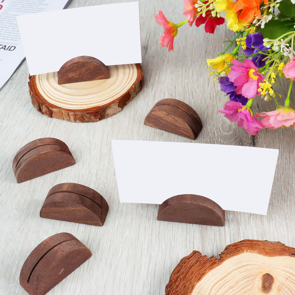 Alffun Wood Place Card Holders, Semicircular Stand, 100 Pcs Brown