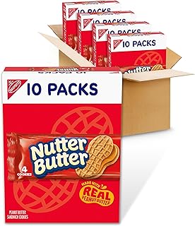 Nutter Butter Peanut Butter Sandwich Cookies, 40 Snack Packs (4 Cookies Per Pack, 4 Boxes) | 4 Cookies Per Pack, Made with Real Peanut Butter, Certified Kosher, Individually Wrapped