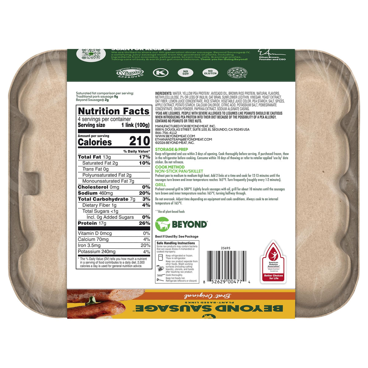 Alternative Meat Sausage Original Brat, 14 Ounce by BEYOND MEAT – 14 Ounce, reddish-brown