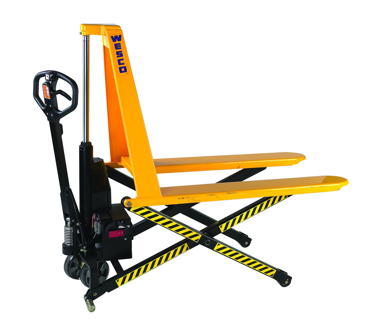 Industrial Products Non-Telescoping Electric High-Lift Pallet Truck by Wesco – Alloy Steel, Orange, Model 272460