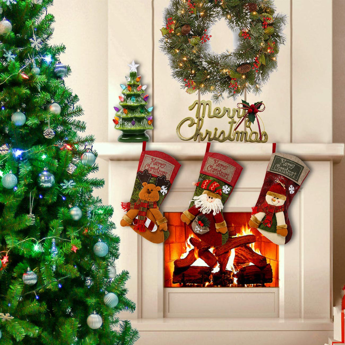 Sunnyglade Christmas Stocking Set, 18 Inch, 3 Pack