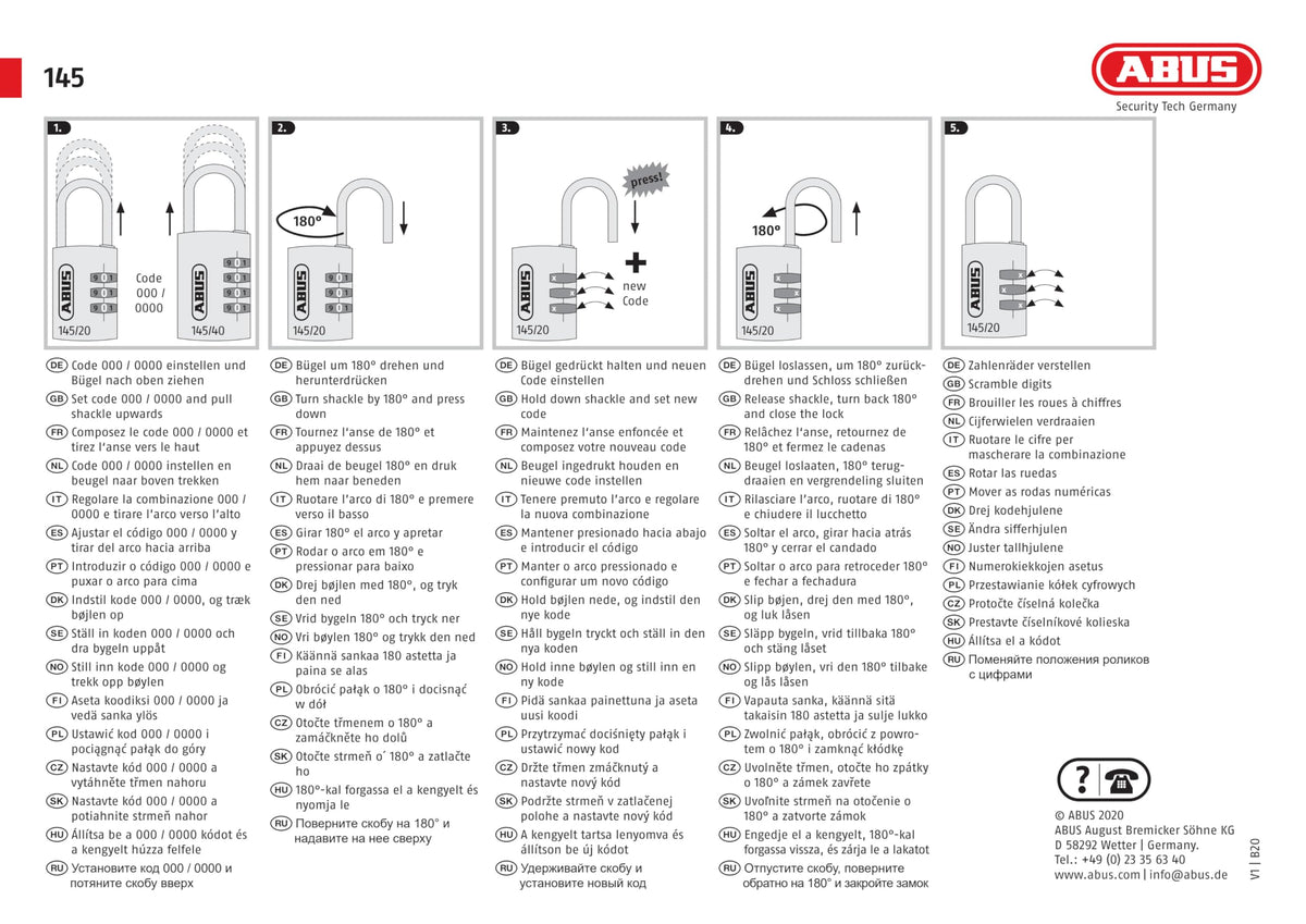 ABUS 30 mm / Black / Zahlenwalze Silber Combination Padlocks