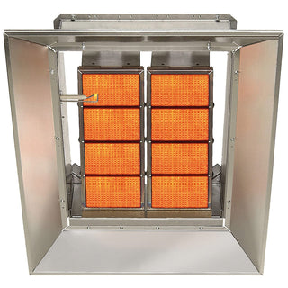 SunStar Natural Gas Heater Infrared Ceramic by GUM – 23.63"L x 26.5"W x 7.75"H, Aluminized Steel / Aluminum Reflectors, Silver, Model SG8-N