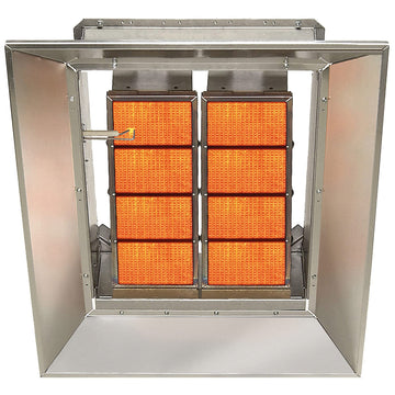 SunStar Natural Gas Heater Infrared Ceramic by GUM – 23.63"L x 26.5"W x 7.75"H, Aluminized Steel / Aluminum Reflectors, Silver, Model SG8-N