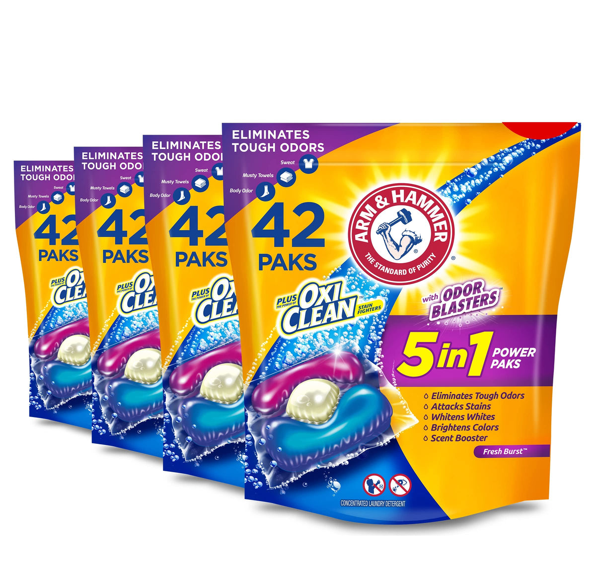 ARM & HAMMER 42 Count (Pack of 4) / Fresh Burst / 4 Detergent Pacs & Tablets