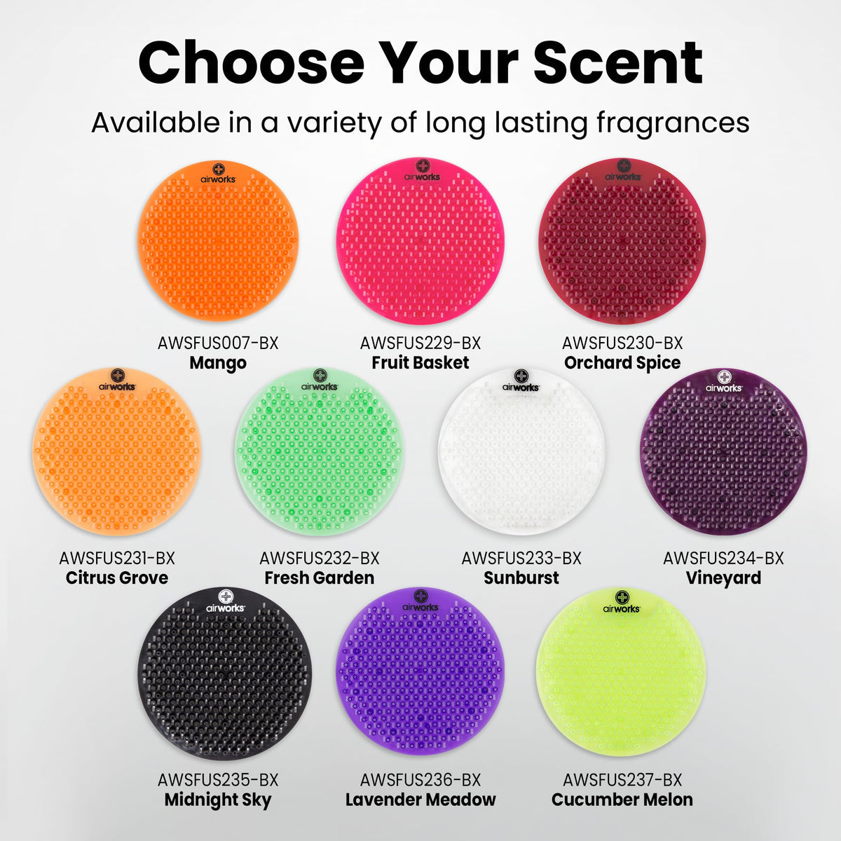 Splash Free Urinal Screen by AirWorks – 1 Count (Pack of 10), Blend, Purple Vineyard, Model AWSFUS234-BX