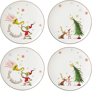 Lenox Merry Grinchmas Christmas Accent Plates, Appetizer Plate Set for 4 | porcelain, dishwasher safe, microwave safe | also great as a christmas dessert plate for salad or bread