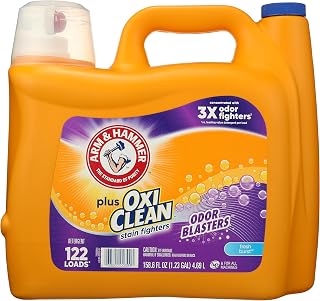 Arm & Hammer Plus OxiClean with Odor Blasters Liquid Laundry Detergent | Laundry Odor Remover, Attacks Stains, Fresh Burst Scent, 122 Loads, 158.6 Fl Oz