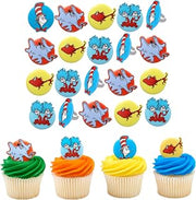 DecoPac Dr. Seuss Cupcake Rings, 24 Cupcake Decorations Featuring Horton, The Cat In The Hat, Things, Red Fish, For Birthday, Party, Celebrations - 24 Pack