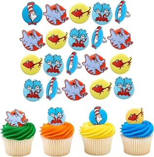 DecoPac Dr. Seuss Cupcake Rings, 24 Cupcake Decorations Featuring Horton, The Cat In The Hat, Things, Red Fish, For Birthday, Party, Celebrations - 24 Pack