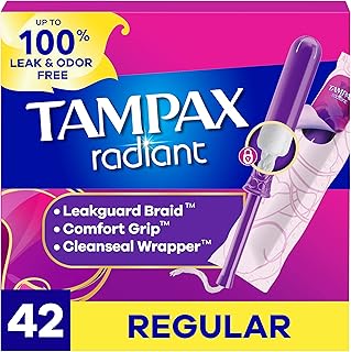 Tampax Radiant Tampons 42 R 2.7X 3/4/ 42ct, Pink and Blue