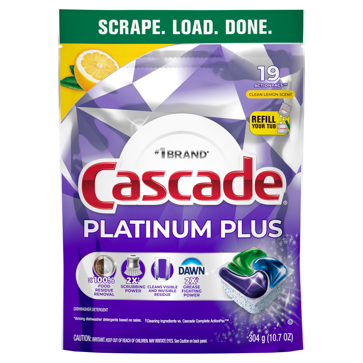 Cascade Lemon / 19 Count (Pack of 1) / 1 Dishwasher Detergent