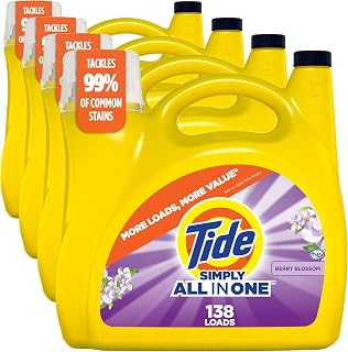 Tide Simply All-In-One Liquid Laundry Detergent, Berry Blossom Scent, 138 Loads, 182 fl oz (Pack of 4)
