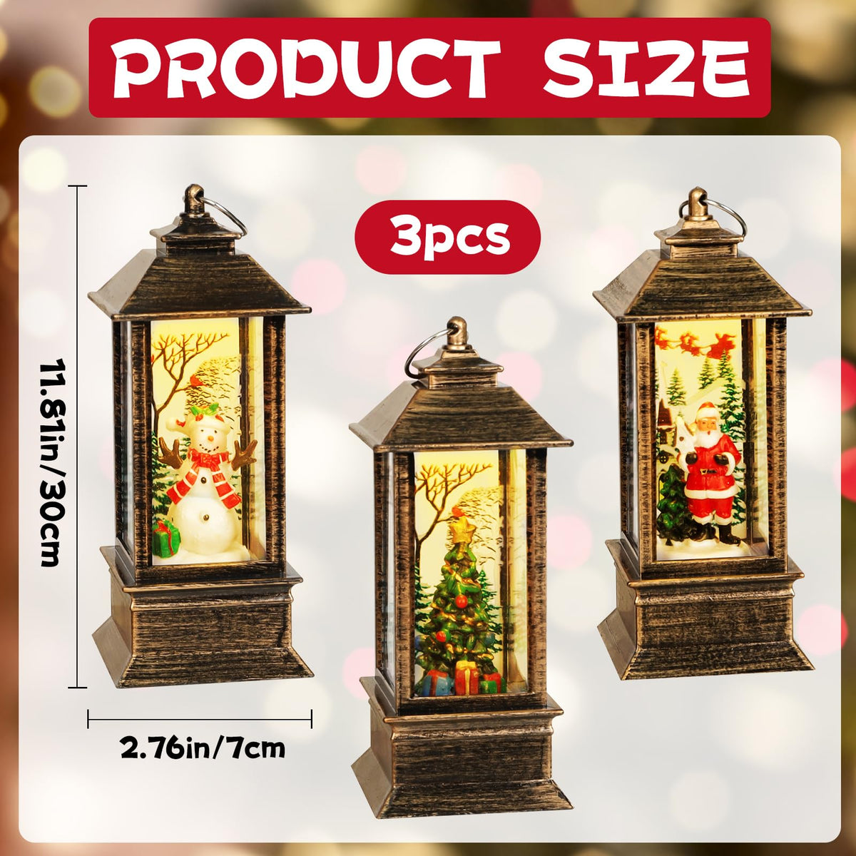 Denylo Pro LED Lantern Set, 3 Pack, Christmas Theme