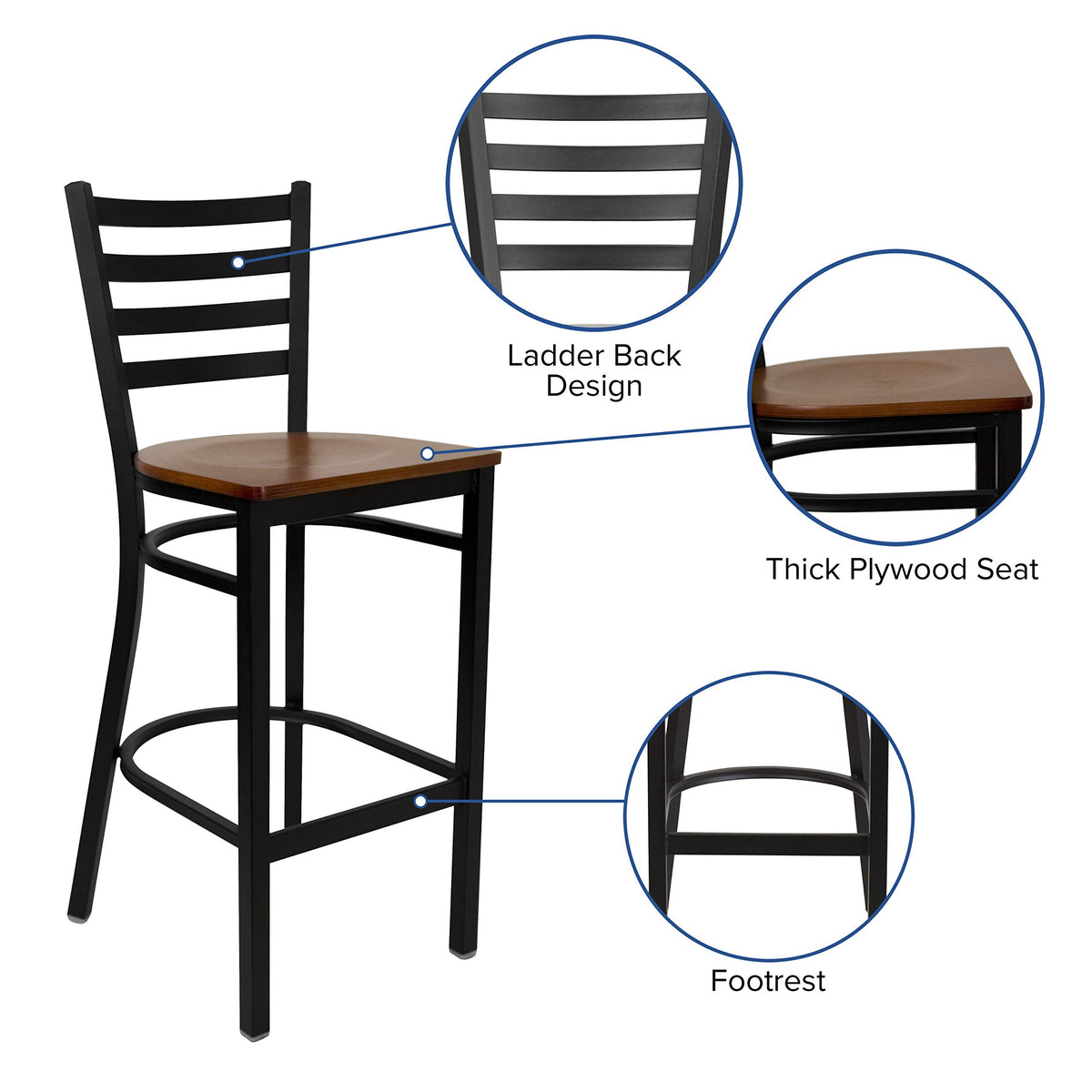 Flash Furniture Cherry Wood Seat/Black Metal Frame / Set of 2 / Traditional( 2 Pack) Barstools