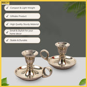 Rely+ Candle Holders with Handle, Taper Candlestick Set of 2, Glossy Silver