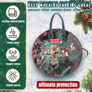 Shappy Wreath Storage Bag, 24 Inch Diameter, Clear with Red Trim, Set of 8