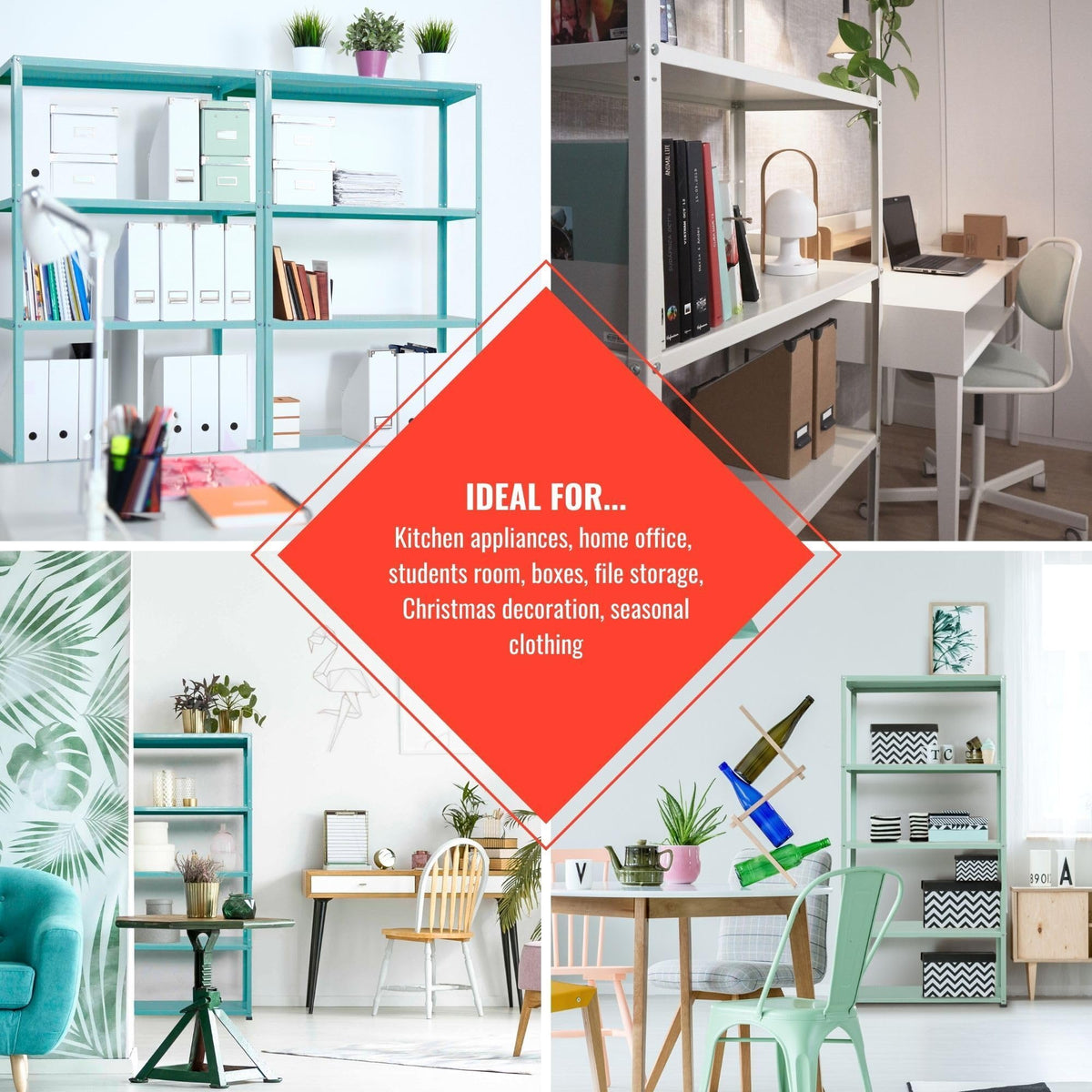 AR Deco Bookshelf Collection, Height 68 in, Width 35.4 in, Depth 12 in, Model# Easy White by AR Shelving – 68" H x 35.4" L x 12" W, Alloy Steel, White, Pack of 6, Model RIVET 39/20
