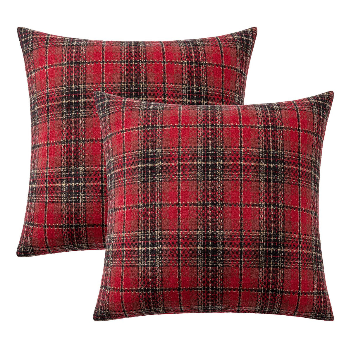 Miulee Plaid Cushion Covers, 18 x 18 Inches, Red