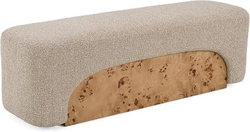 Mayfair Contemporary Beige Fabric & Burl Bench Ottoman