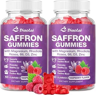 Max Strength Saffron Gummies 88.5mg with Magnesium, St. John's Wort & Rhodiola for Mood Support, Focus - Sugar-Free, 120 Count