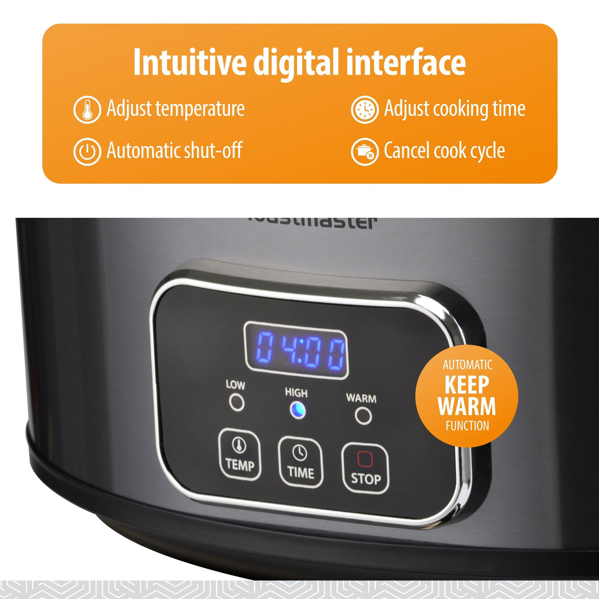 4-Quart Digital Slow Cooker with Locking Lid by Toastmaster – 4 Quarts, Glass, Graphite, Model TM-404SCGT
