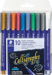 STAEDTLER metallic calligraphy markers, 10 metallic colours for light and dark paper, 8325 TB10