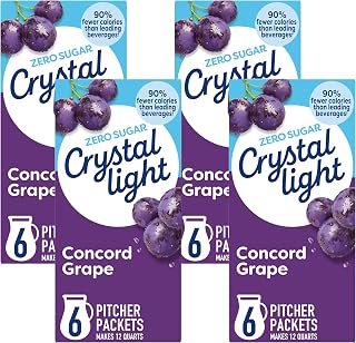 Crystal Light Sugar-Free Concord Grape Low Calories Powdered Drink Mix 6 Count Pitcher Packets (Pack of 4)