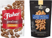 Fisher Snack Praline Pecans, 5.5 Ounces + Squirrel Brand Sweet Brown Butter Cashews, 3.5 Ounces