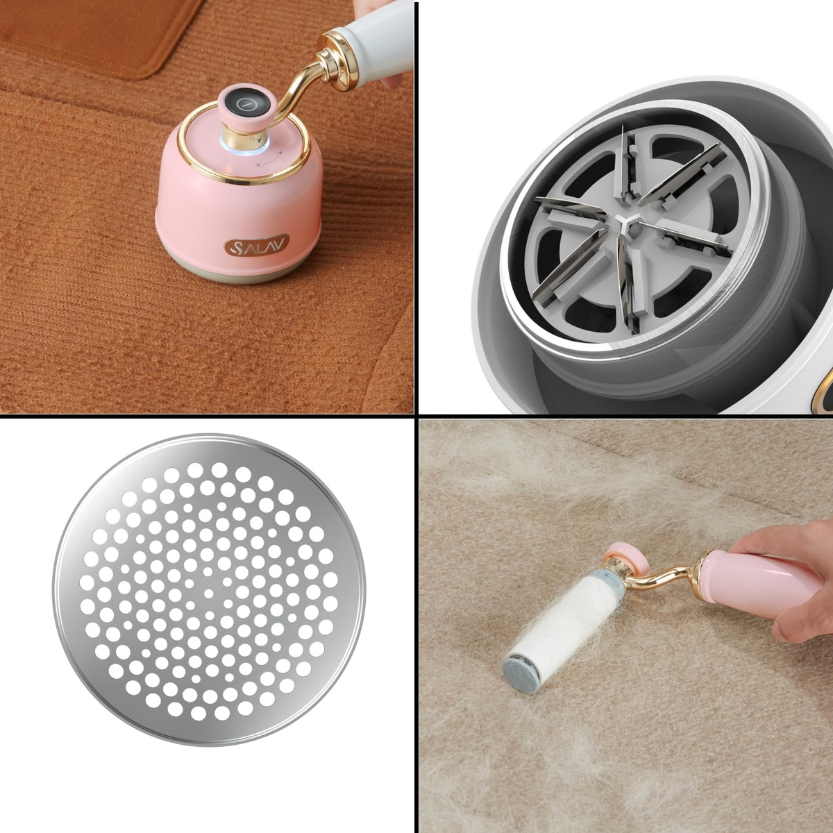 Retro Edition 2-in-1 Rechargeable Fabric Shaver & Lint Roller by SALAV – 8.5in x 3.25in x 3.5in, Plastic, Rose, Model LR-900