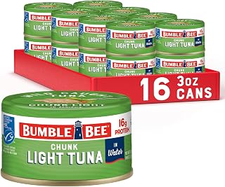 Bumble Bee Snackers Original Chunk Light Tuna, 3 oz (Pack of 16) | Wild Caught Tuna, 16g Protein per Can, Easy Open Snack-Sized Pack
