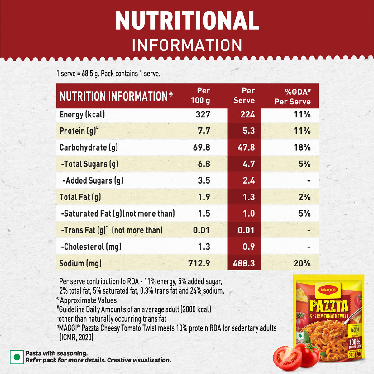 Nutri Licious Pazzta - Tomato Twist (64 g) by Maggi – 2.26 Ounce (Pack of 1), Model 8901058138245