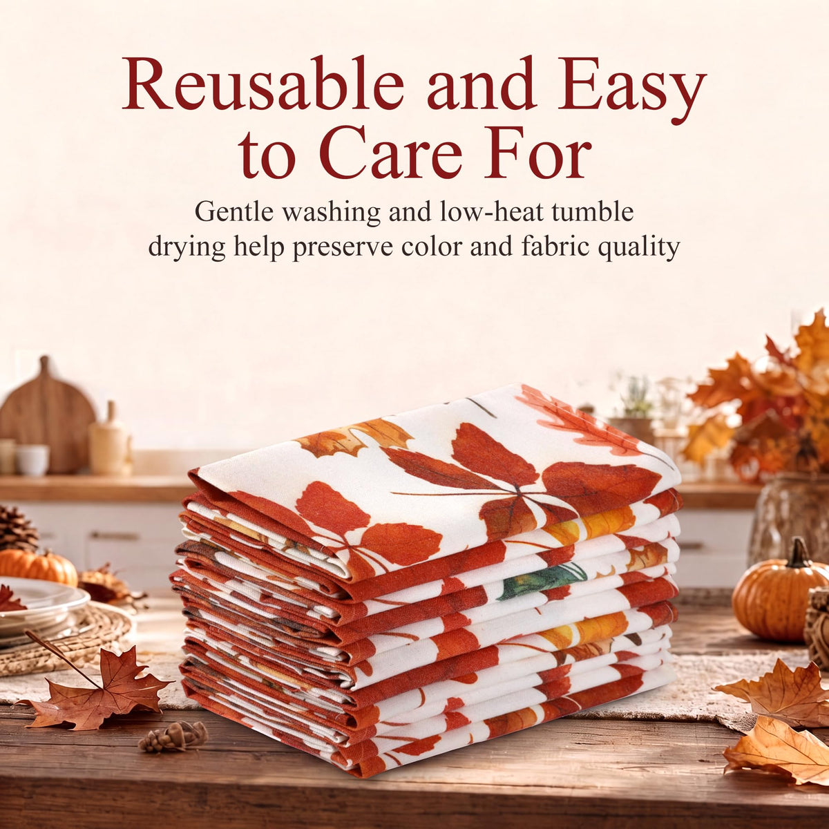 Kochorie Cloth Napkins, 18 x 18 Inch Poly Cotton Blend, Autumn Maple Leaf Print Set of 24