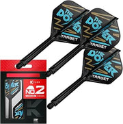 Target Darts Phil Taylor K Flex Flights & Shaft System No.2 | Pack of 3 K-Flex All-in-One Flights, Player Edition Dart Accessories, Short 19mm, Intermediate 26mm, Medium 33mm