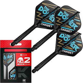 Target Darts Phil Taylor K Flex Flights & Shaft System No.2 | Pack of 3 K-Flex All-in-One Flights, Player Edition Dart Accessories, Short 19mm, Intermediate 26mm, Medium 33mm