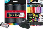 Faber-Castell Blackwood Colouring Pencils, Pack of 24, Bright Colours with Soft Touch, Black Wood (24 Colouring Set) Including Felt Tip Pen Black Edition 20, Pencil Case Sleeve and Eraser Dust-Free