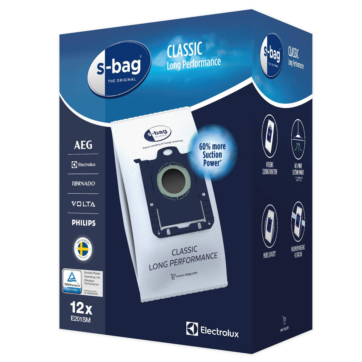 Vacuum Cleaner Bags by Electrolux – 3.5 liters, Synthetic, White, Model e201sm