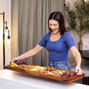 Tidita Acacia Charcuterie Board, 36 x 12 Inch with Metal Handles