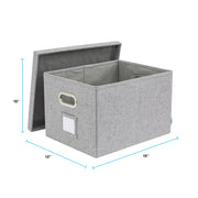 Foldable Linen Fabric Storage Box with Lid and Metal Handles by Bankers Box – 15" x 12" x 10", Linen, Gray,White, Model 0762001