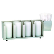 Four Section Adjustable Cup and Lid Organizer with SH-1 Straw Attachment by DISPENSE-RITE – Stainless Steel, Stainless, Model CTLD-19A