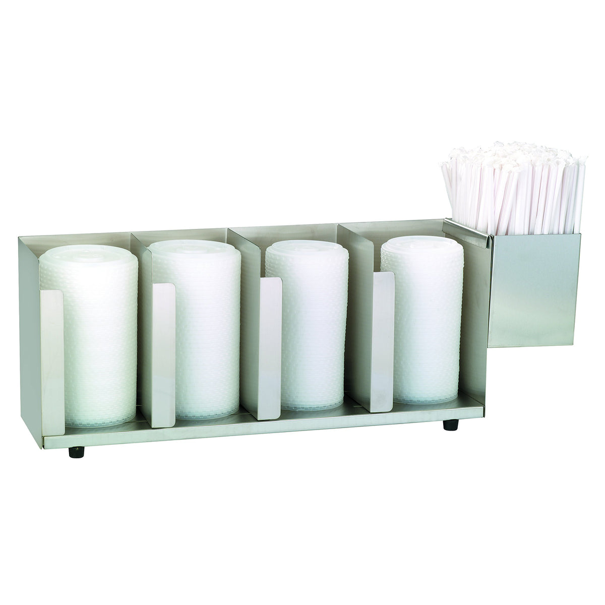 Four Section Adjustable Cup and Lid Organizer with SH-1 Straw Attachment by DISPENSE-RITE – Stainless Steel, Stainless, Model CTLD-19A