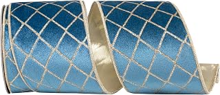 Reliant Ribbon Diamond Glitter Stripes Plush Velvet Deluxe Wired Edge, Slate, 4 Inch, 5 Yards